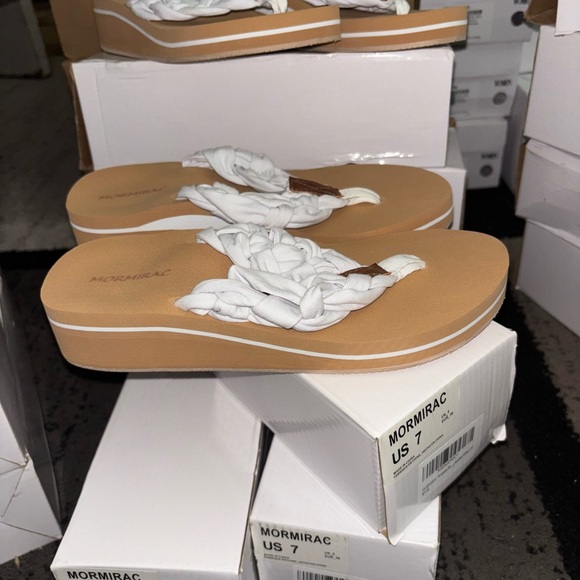 Women's White and Tan Sandals - Picture 3 of 7